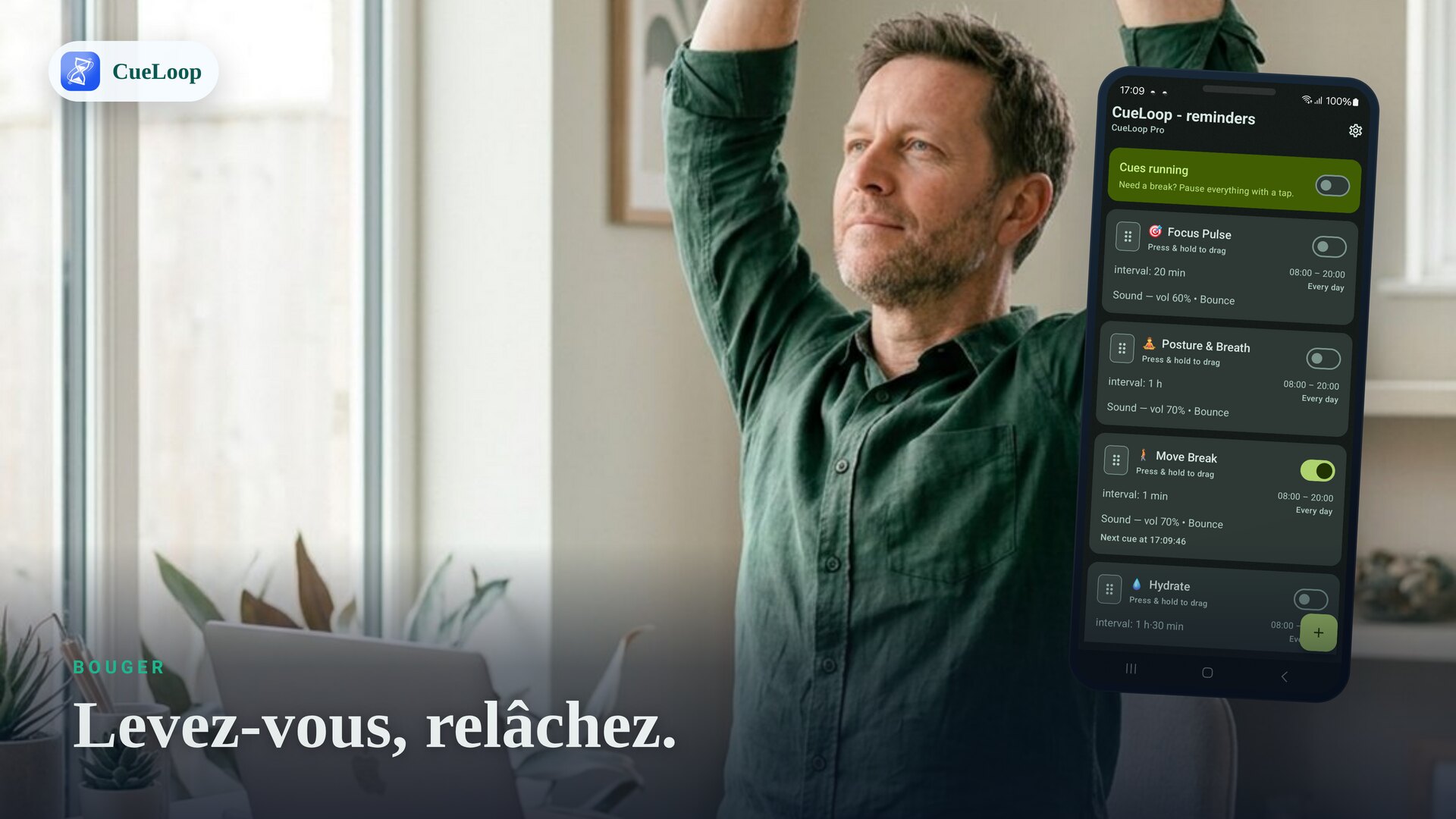 Se lever pour une courte micro-pause d’étirement