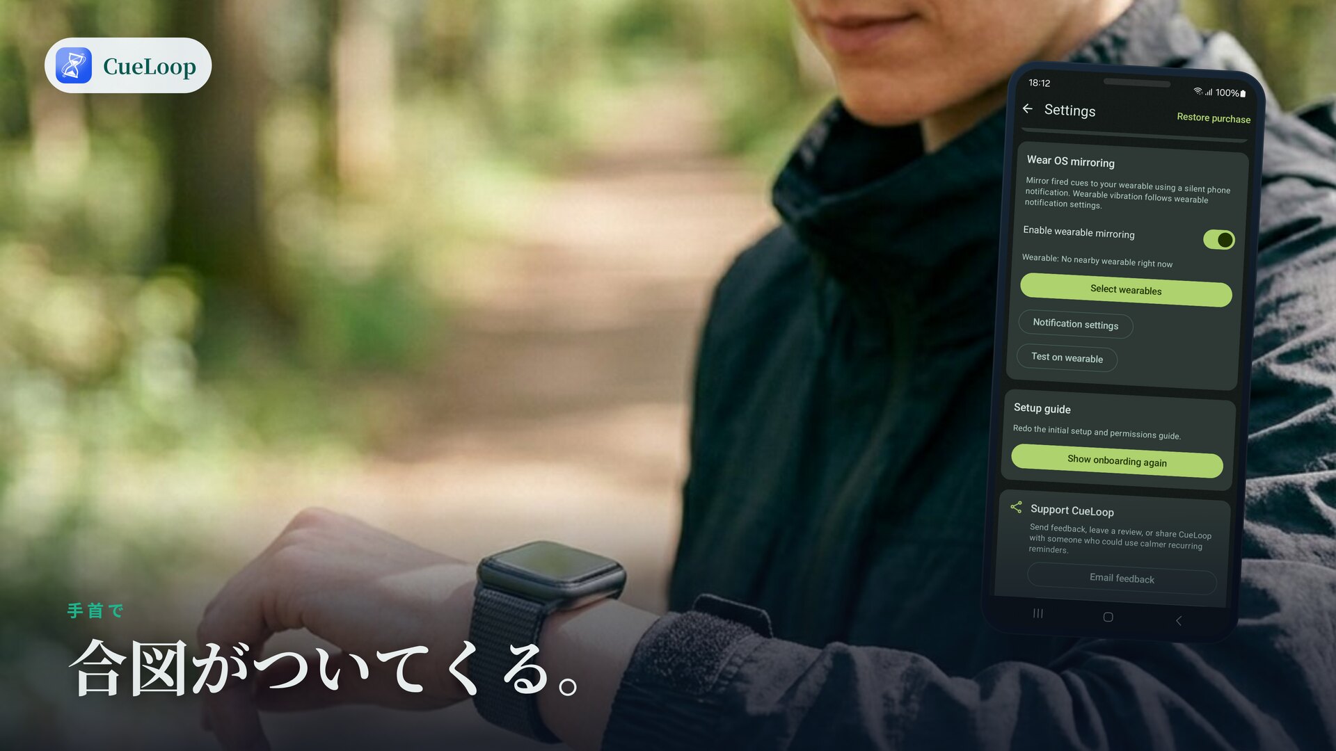 散歩中にWear OSウォッチが合図で振動する
