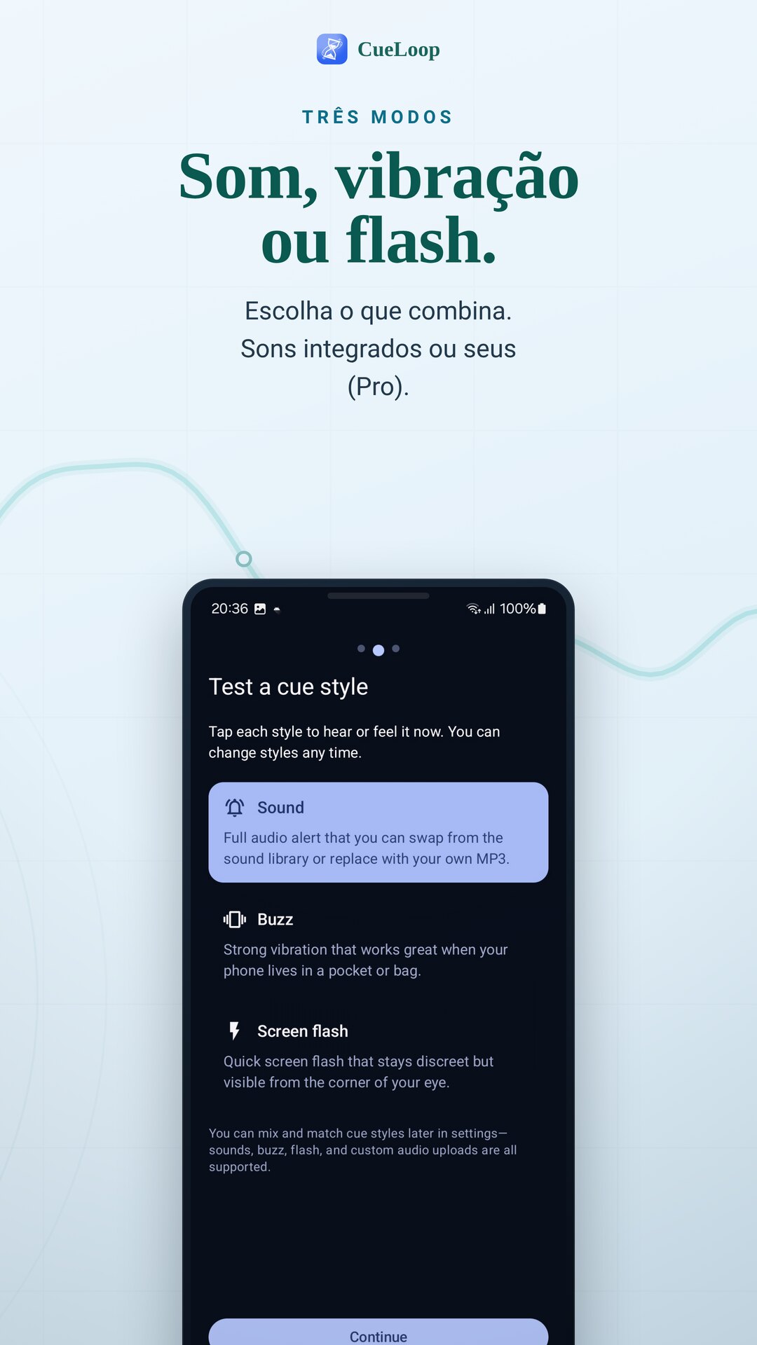 Escolher o estilo do lembrete: som, vibração ou flash