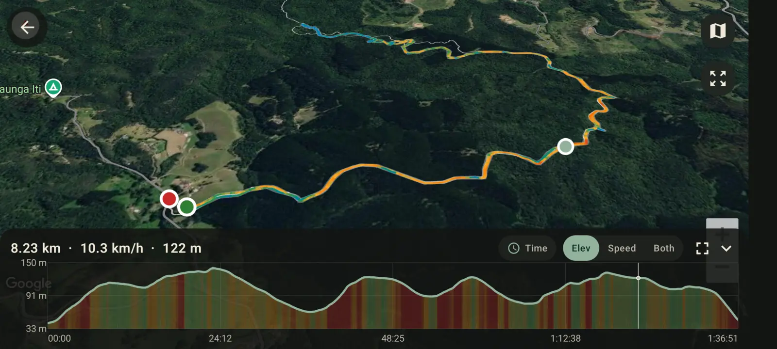 GPS Logger 3D satellite route with original elevation profile before correction
