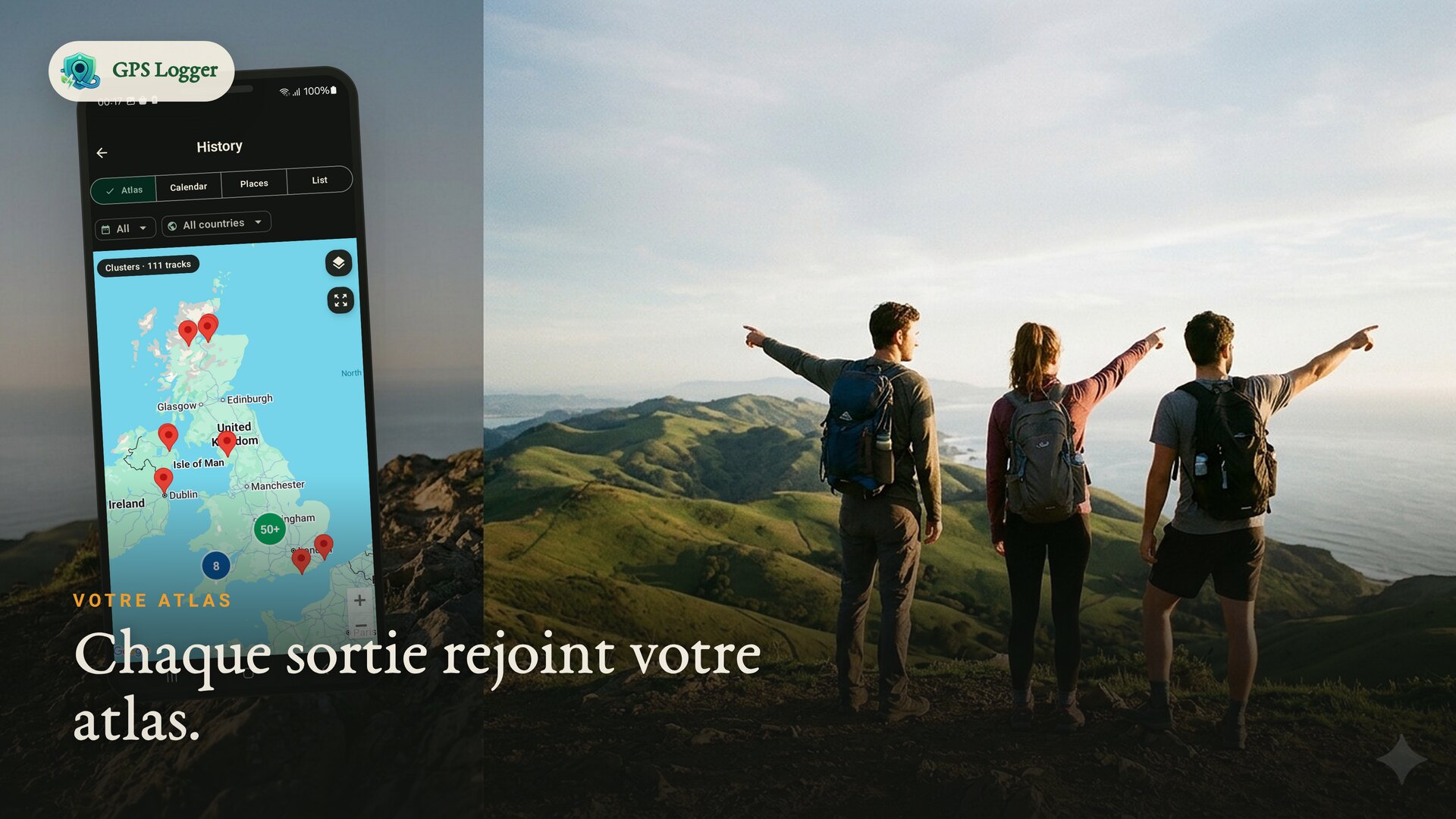 Des amis sur une crête — chaque voyage rejoint votre atlas