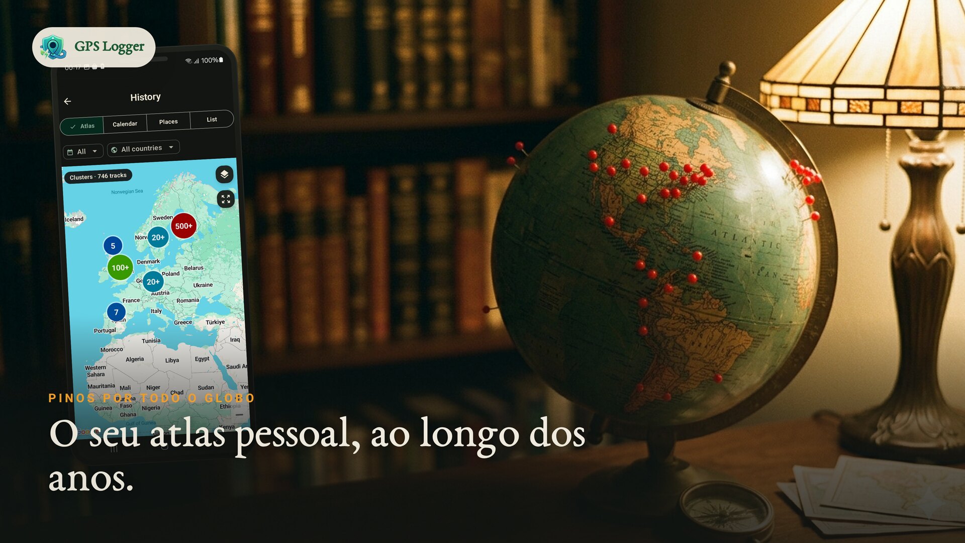 Um globo pontilhado com os pins de uma vida inteira de jornadas