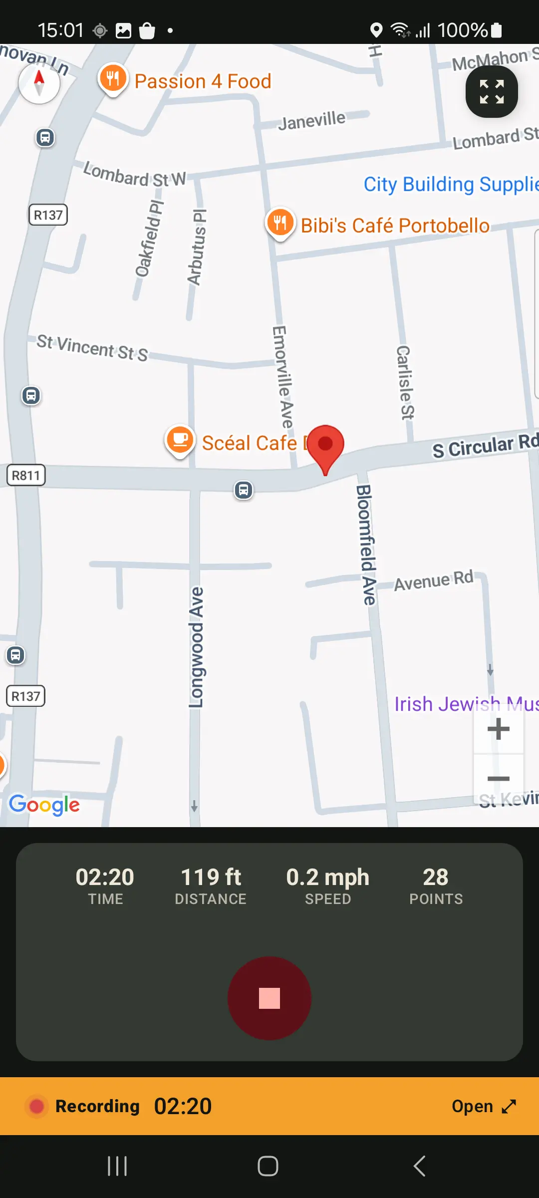 Active recording with live map