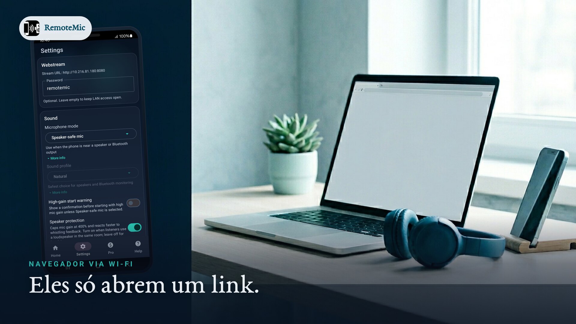 Escutando em um navegador no mesmo Wi‑Fi